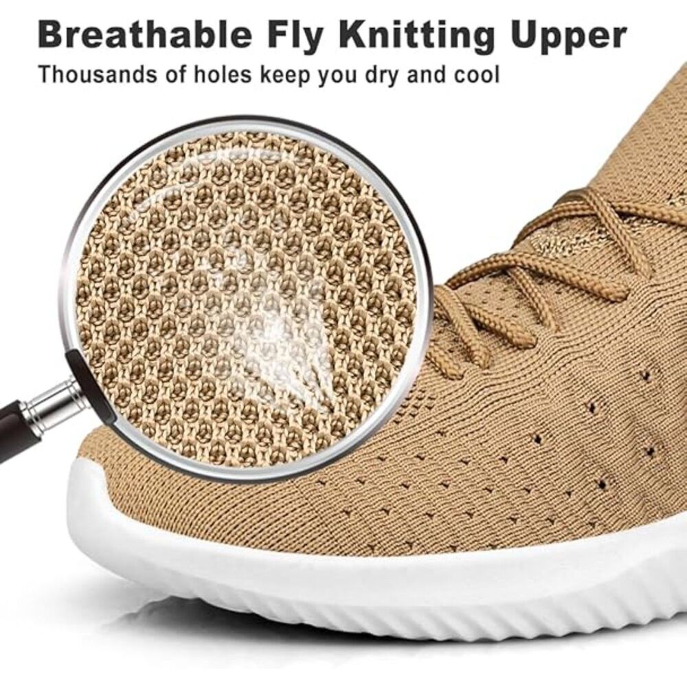 Men's Khaki Slip On Lightweight Breathable Comfortable Fashion Sneakers - Picture 4 of 5